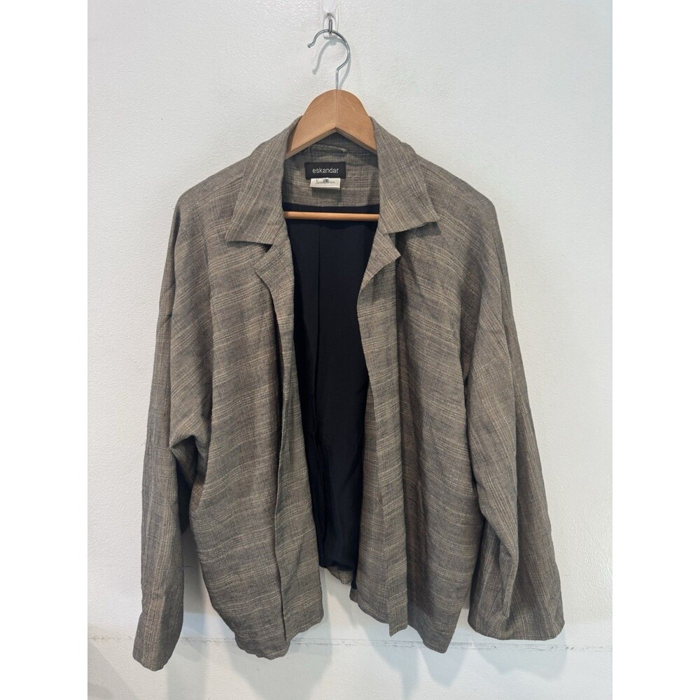 Eskandar Size 1 Linen Silk Wool Blend Oversized Open Front Jacket Lagenlook